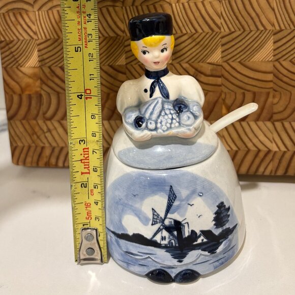 Vtg DELFT style Salt Pepper Shakers  & Sugar Dish Hand Painted Windmill JAPAN - Picture 12 of 13